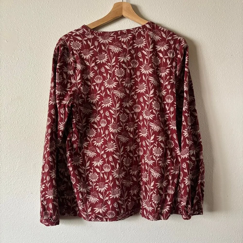 Seasalt Cornwall Burgundy Long Sleeve Blouse Sunflower Print Size 10 - Picture 6 of 8